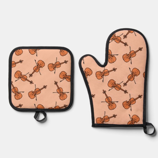 Ensemble De Gant De Cuisine Et De Manique Motif violon (Recto)