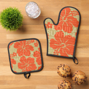 Ensemble De Gant De Cuisine Et De Manique Mots d'été Cocktails et Hibiscus