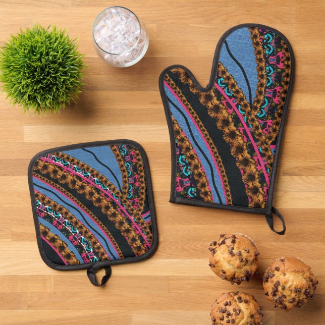 Ensemble De Gant De Cuisine Et De Manique MVB Textile Abstrait Pièces Créatives (De haut en bas)