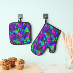Ensemble De Gant De Cuisine Et De Manique Neon abstrait.