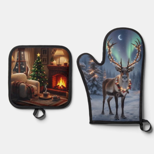 Ensemble De Gant De Cuisine Et De Manique New Year's set (Recto)