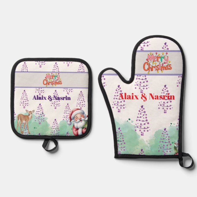 Ensemble De Gant De Cuisine Et De Manique Noël  (Recto)