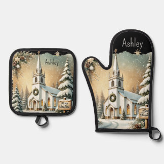 Ensemble De Gant De Cuisine Et De Manique Noël blanc