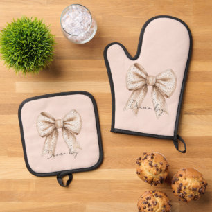 Ensemble De Gant De Cuisine Et De Manique Nœud de crème de pêche