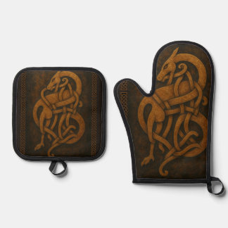 Ensemble De Gant De Cuisine Et De Manique Nœud de serpent en vieux norrois avec bordure celt
