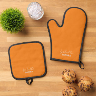 Ensemble De Gant De Cuisine Et De Manique Nom du monogramme Orange