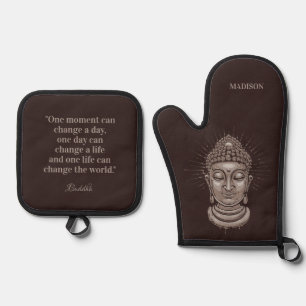 Ensemble De Gant De Cuisine Et De Manique Nom et texte personnalisés Citation Bouddha