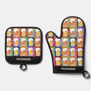 Ensemble De Gant De Cuisine Et De Manique Nom personnalisé Beer Pop Art