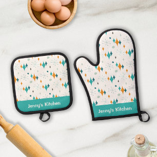Ensemble De Gant De Cuisine Et De Manique Nom personnalisé du Motif de démarrage atomique Vi