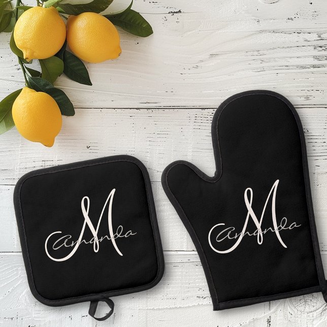 Ensemble De Gant De Cuisine Et De Manique Nom personnalisé Monogramme initial (Créateur téléchargé)