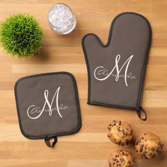 Ensemble De Gant De Cuisine Et De Manique Nom personnalisé Monogramme initial (De haut en bas)