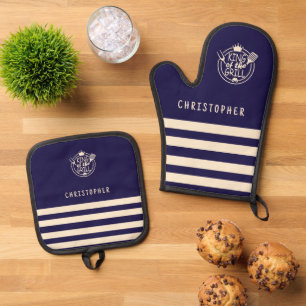 Ensemble De Gant De Cuisine Et De Manique Nom personnalisé Roi de la Marine Grill