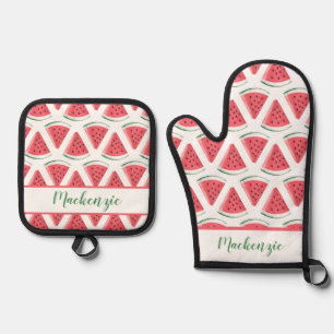 Ensemble De Gant De Cuisine Et De Manique Nom personnalisé Watermelon Slice Summer BBQ