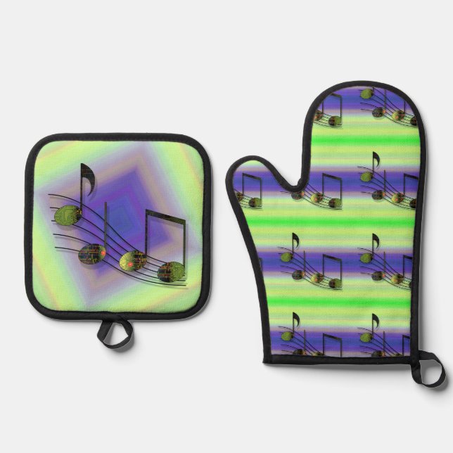 Ensemble De Gant De Cuisine Et De Manique Notes de Dubstep (Recto)