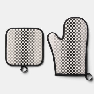 Ensemble De Gant De Cuisine Et De Manique Nuances de gris noir blanc à carreaux