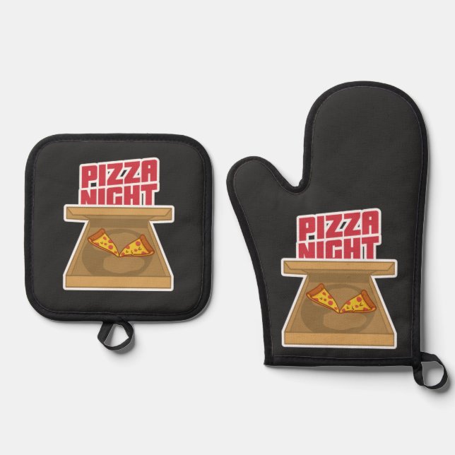 Ensemble De Gant De Cuisine Et De Manique Nuit de pizza (Recto)
