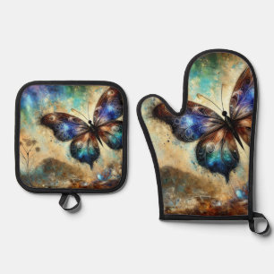 Ensemble De Gant De Cuisine Et De Manique Œuvre d'art fantastique représentant un papillon c