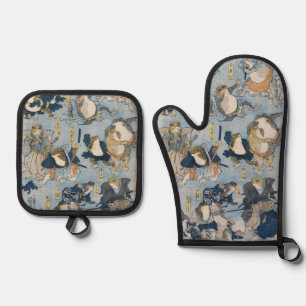 Ensemble De Gant De Cuisine Et De Manique Œuvres d'art japonaises antiques de grenouilles gu