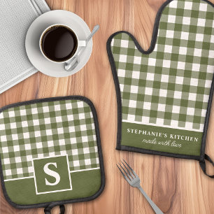 Ensemble De Gant De Cuisine Et De Manique Olive Vert En vichy Plaid À damiers Monogramme