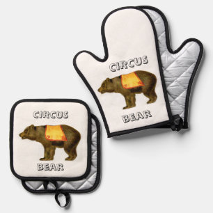 Ensemble De Gant De Cuisine Et De Manique Ours de cirque vintage