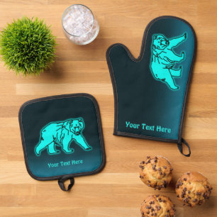 Ensemble De Gant De Cuisine Et De Manique Ours kodiak bleu