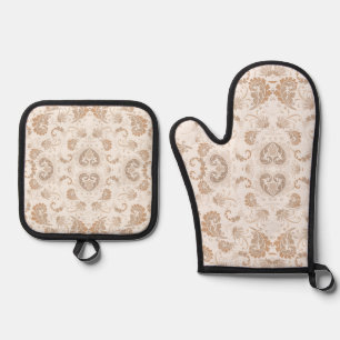 Ensemble De Gant De Cuisine Et De Manique Paisley en beige esthétique moderne Tan Brown