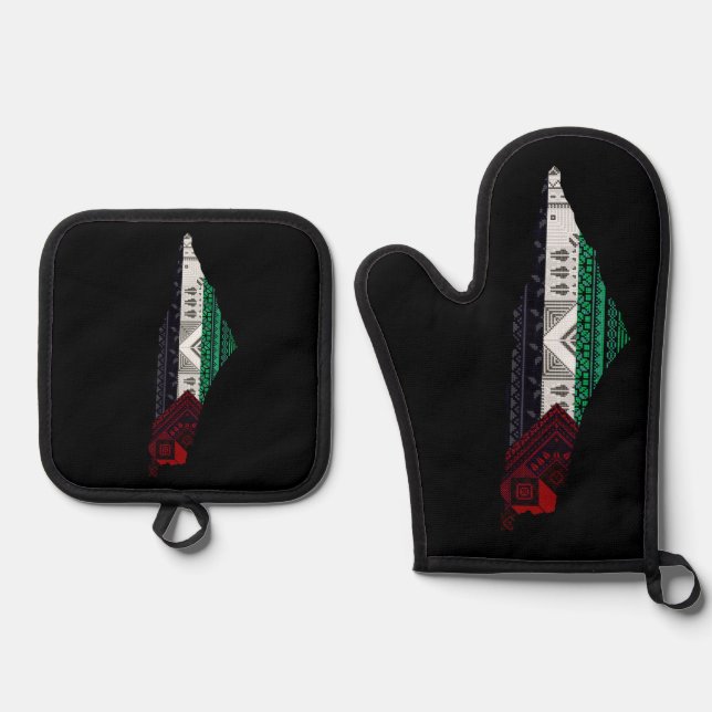 Ensemble De Gant De Cuisine Et De Manique Palestine Broderie tatreez drapeau Motif gratuit (Recto)