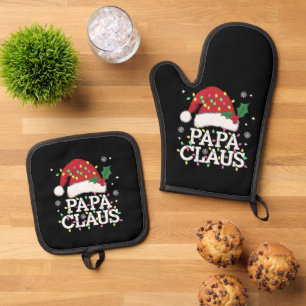 Ensemble De Gant De Cuisine Et De Manique Papa Claus Lumières de Noël Pyjama Famille Assorti