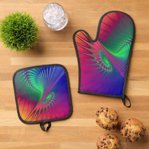 Ensemble De Gant De Cuisine Et De Manique Papert peint fractal coloré 1