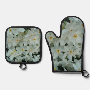 Ensemble De Gant De Cuisine Et De Manique Paperwhite Narcissus Fleurs blanches délicates