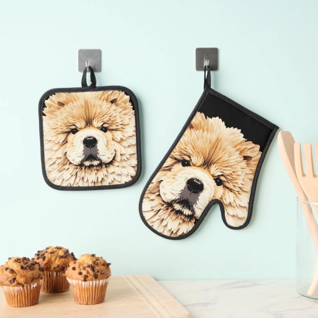 Ensemble De Gant De Cuisine Et De Manique PAPIER MIRAGE Crème Chow (Créateur téléchargé)