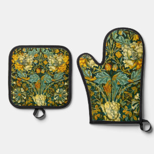 Ensemble De Gant De Cuisine Et De Manique Papier peint floral Chèvrefeuille Or de William Mo
