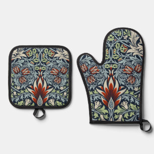 Ensemble De Gant De Cuisine Et De Manique Papier peint floral Morris Navy Blue Snakeshead