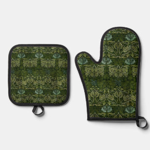 Ensemble De Gant De Cuisine Et De Manique Papier peint Grande Tulipe Rose verte de William M