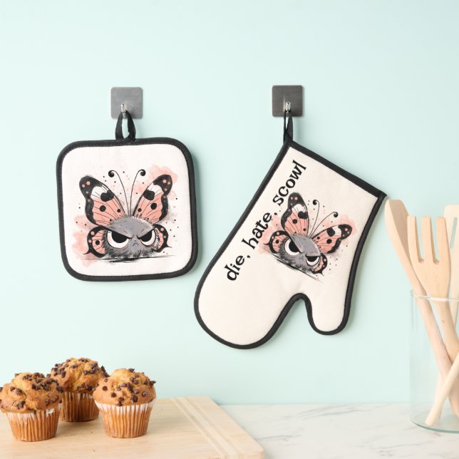 Ensemble De Gant De Cuisine Et De Manique Papillon grincheux (In situ (suspendu))