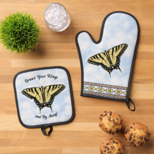 Ensemble De Gant De Cuisine Et De Manique Papillon jaune sud-ouest Personnalisé