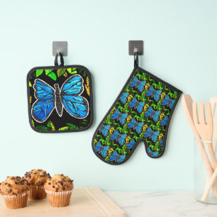 Ensemble De Gant De Cuisine Et De Manique Papillon morpho
