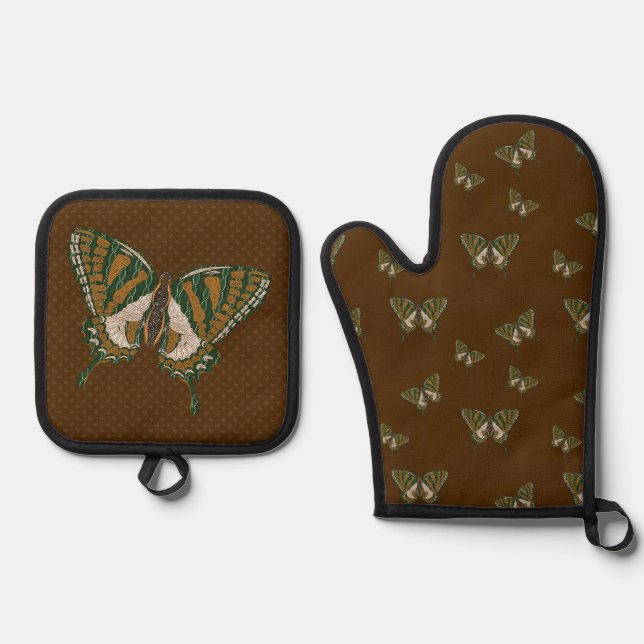 Ensemble De Gant De Cuisine Et De Manique Papillon Swallowtail Aborigène (Recto)