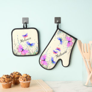 Ensemble De Gant De Cuisine Et De Manique Papillons volants Nom personnalisé