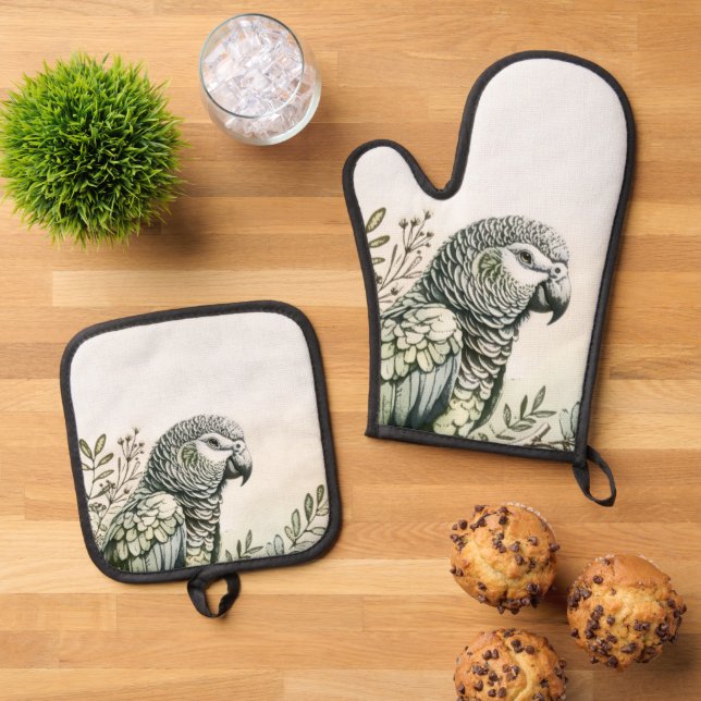 Ensemble De Gant De Cuisine Et De Manique Parrot élégant (De haut en bas)