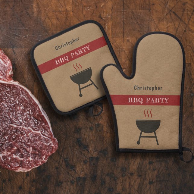 Ensemble De Gant De Cuisine Et De Manique Parti BBQ (BBQ Party Oven Mitt & Pot Holder Set)