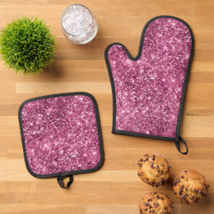 Ensemble De Gant De Cuisine Et De Manique Parties scintillant Bokeh rose