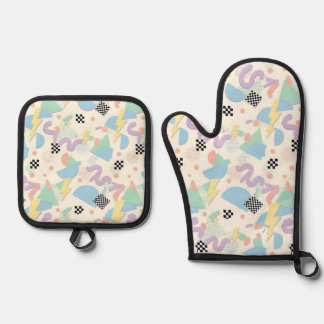 Ensemble De Gant De Cuisine Et De Manique Pastel Abstract Shapes Pattern Design