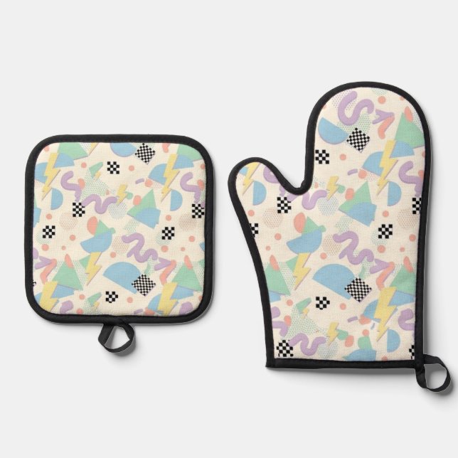 Ensemble De Gant De Cuisine Et De Manique Pastel Abstract Shapes Pattern Design (Recto)