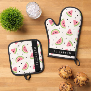 Ensemble De Gant De Cuisine Et De Manique Pastèque Rose, Pâtes De Pâques, Votre Nom