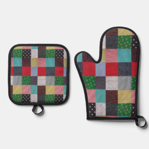 Ensemble De Gant De Cuisine Et De Manique patchwork vintage coloré