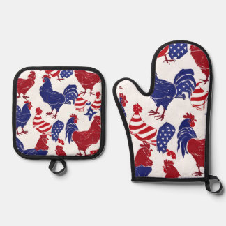 Ensemble De Gant De Cuisine Et De Manique Patriotique Poulets Four Mitt et Pot Holders