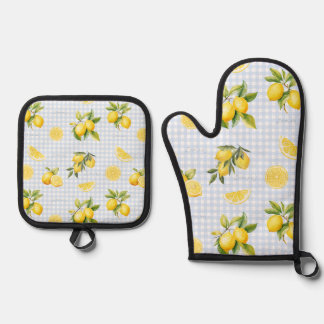 Ensemble De Gant De Cuisine Et De Manique Peachify Carreaux Lemon Citron