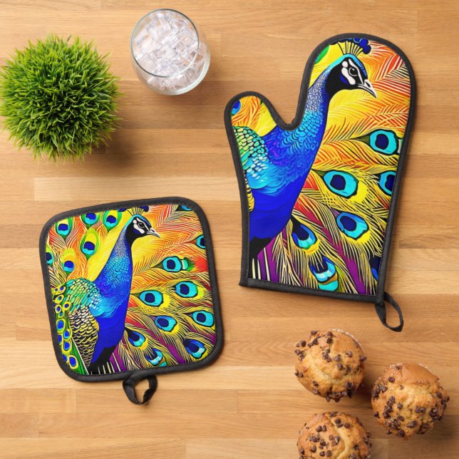 Ensemble De Gant De Cuisine Et De Manique Peacock (De haut en bas)