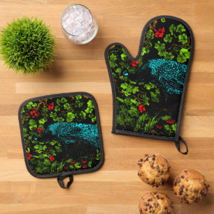 Ensemble De Gant De Cuisine Et De Manique Peacock et Butterfly de style Art nouveau néerland